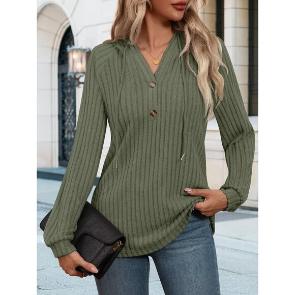 Women Hoodies V Neck Drawstring Pullover Sweatshirt Casual Fall Top - Picture 4 of 6